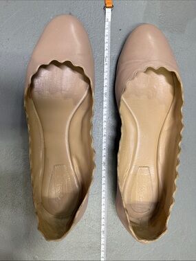 Chloe Scalloped Edge Leather Ballet Flats in Nude